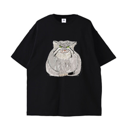 マヌルネコ　ビッグシルエットTシャツ　厚手　メンズ　ゆるかわ　野生猫　ユニセックス　マヌル　イラスト 4枚目の画像