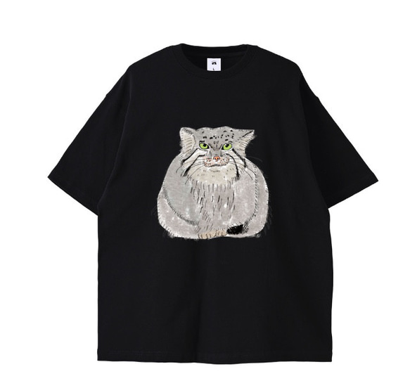 マヌルネコ　ビッグシルエットTシャツ　厚手　メンズ　ゆるかわ　野生猫　ユニセックス　マヌル　イラスト 4枚目の画像