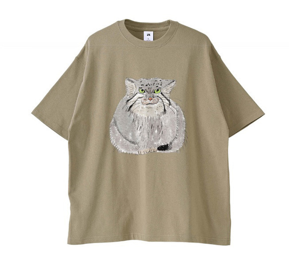 マヌルネコ　ビッグシルエットTシャツ　厚手　メンズ　ゆるかわ　野生猫　ユニセックス　マヌル　イラスト 5枚目の画像