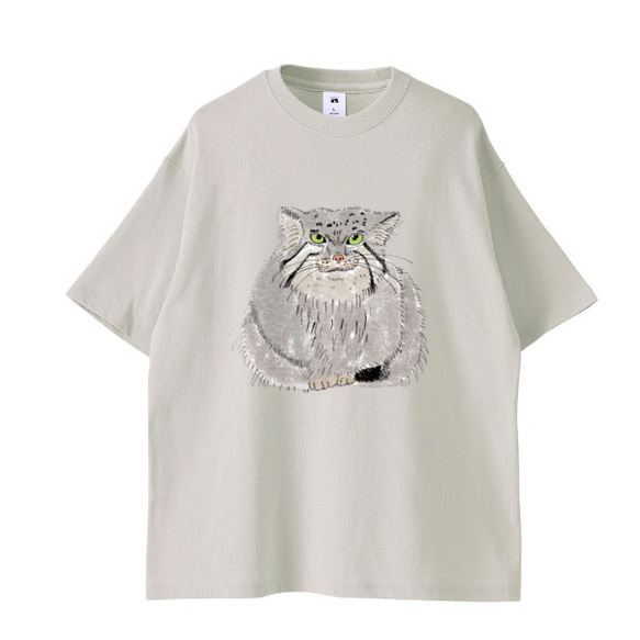 マヌルネコ　ビッグシルエットTシャツ　厚手　メンズ　ゆるかわ　野生猫　ユニセックス　マヌル　イラスト 2枚目の画像