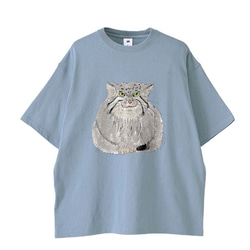 マヌルネコ　ビッグシルエットTシャツ　厚手　メンズ　ゆるかわ　野生猫　ユニセックス　マヌル　イラスト 1枚目の画像