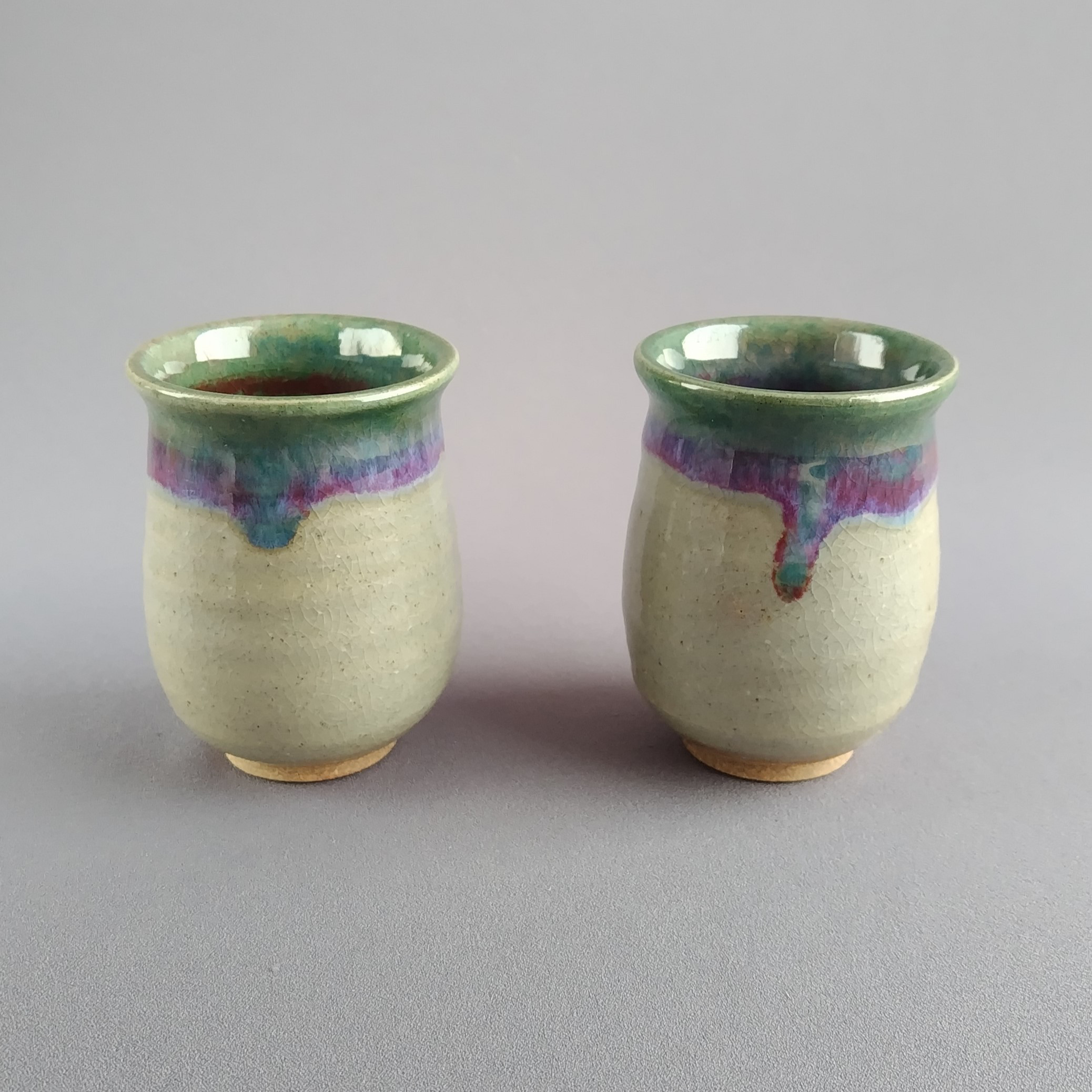 湯呑茶碗　緑釉　ペア　【商品番号：00480】