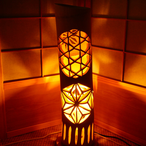 竹あかり・竹灯籠・竹灯篭・竹ランプ 両面彫り～ 癒しの灯り☆キキョウ