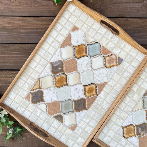 木の節目有り】コラベルタイルのトレイ お盆・トレイ たいるのおうち