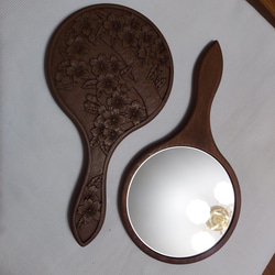 木彫りの手鏡(小)さくら　椿 3枚目の画像