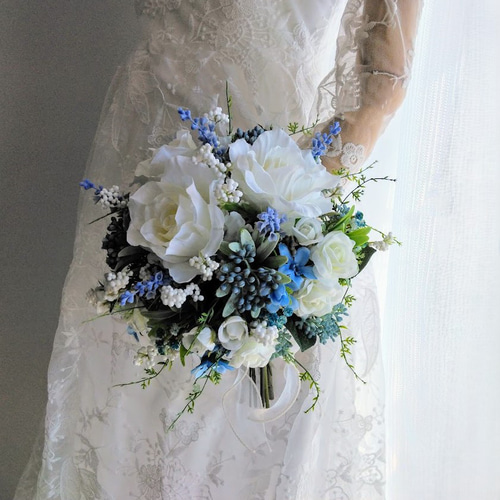 ブルー ＆ ホワイト の ウェディング ブーケ ns883 アーティ