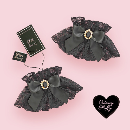 お袖留め 付け カフス 付け袖 ビジュー ブラックレース ブレスレット