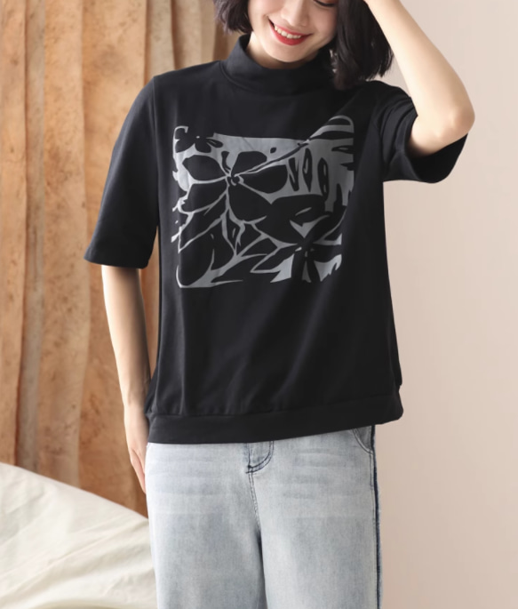 初春.  綿.無地.コットンTシャツ ブラウス　夏Tシャツ.ブッラク 5枚目の画像