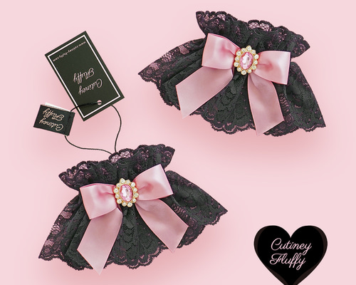 うさくみゃレース お袖留め 生成レース×ピンクリボン うさくみゃレース お袖留め 生成レース×ピンクリボン