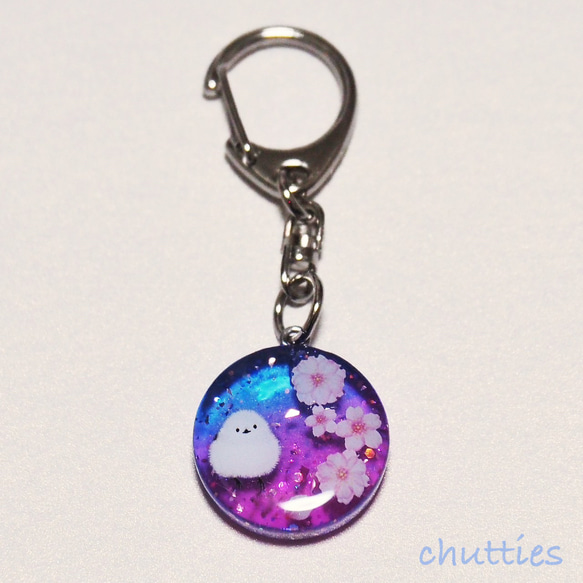 シマエナガ✧︎レジンミラーキーホルダー 紫陽花 シマエナガ✧︎レジンミラーキーホルダー 引っ掻け 紫陽花