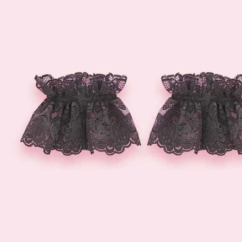 お袖留め 付け カフス 付け袖 ビジュー ブラックレース ブルー