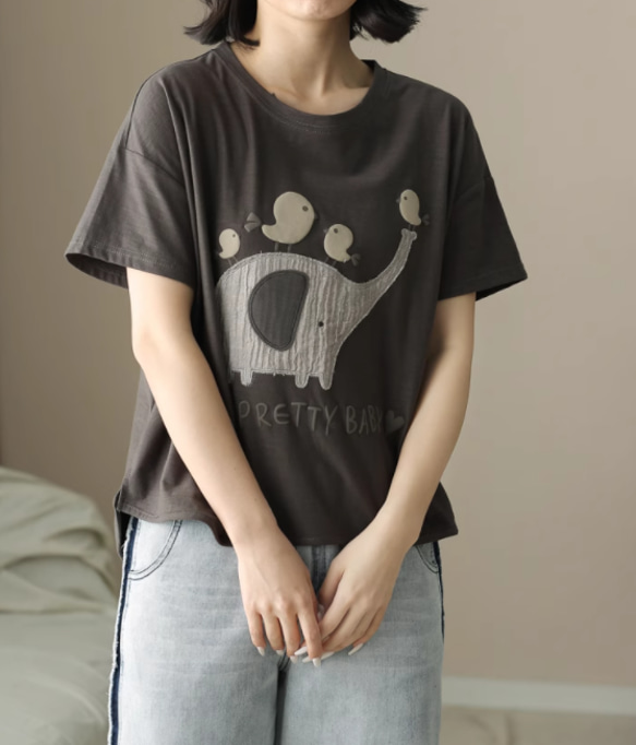 初春.  100％綿.無地.コットンTシャツ ショート丈半袖トップス　夏グレーTシャツ 2枚目の画像