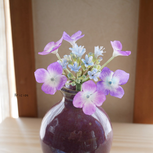 ピンクと白が美しい がく紫陽花 S クレイフラワー NO.A1-GPS