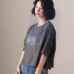 初春. 100％綿.無地.コットンTシャツ ショート丈半袖トップス 10枚目の画像