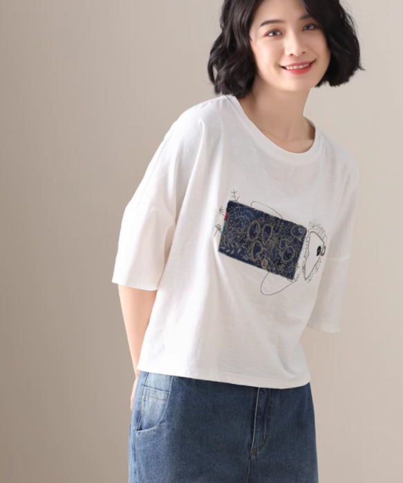 初春. 100％綿.無地.コットンTシャツ ショート丈半袖トップス 7枚目の画像