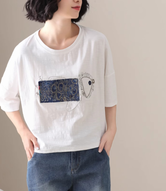 初春. 100％綿.無地.コットンTシャツ ショート丈半袖トップス 8枚目の画像