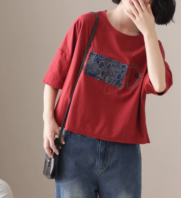 初春. 100％綿.無地.コットンTシャツ ショート丈半袖トップス 5枚目の画像