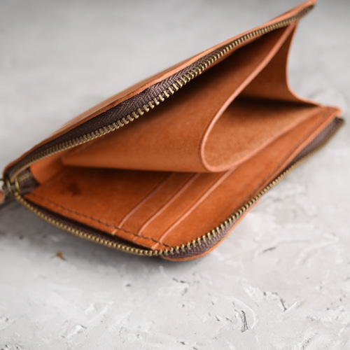 L字ファスナー財布 本革 ｲﾀﾘｱﾝﾚｻﾞｰ Brown ブラウン その他ミニ財布
