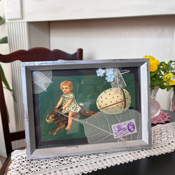 ヴィンテージ チェコのポストカード 使用 少女とうさぎ＆たまごのコラージュフレーム/イースター 1枚目の画像