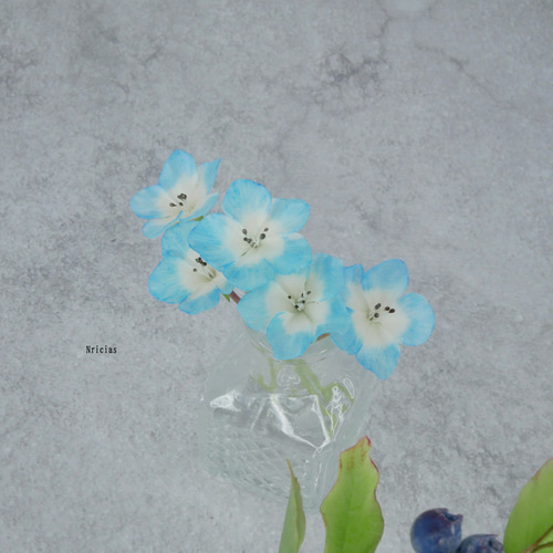 再販＞ネモフィラ 爽やかな青 5本セット ✿クレイフラワーNO.N1