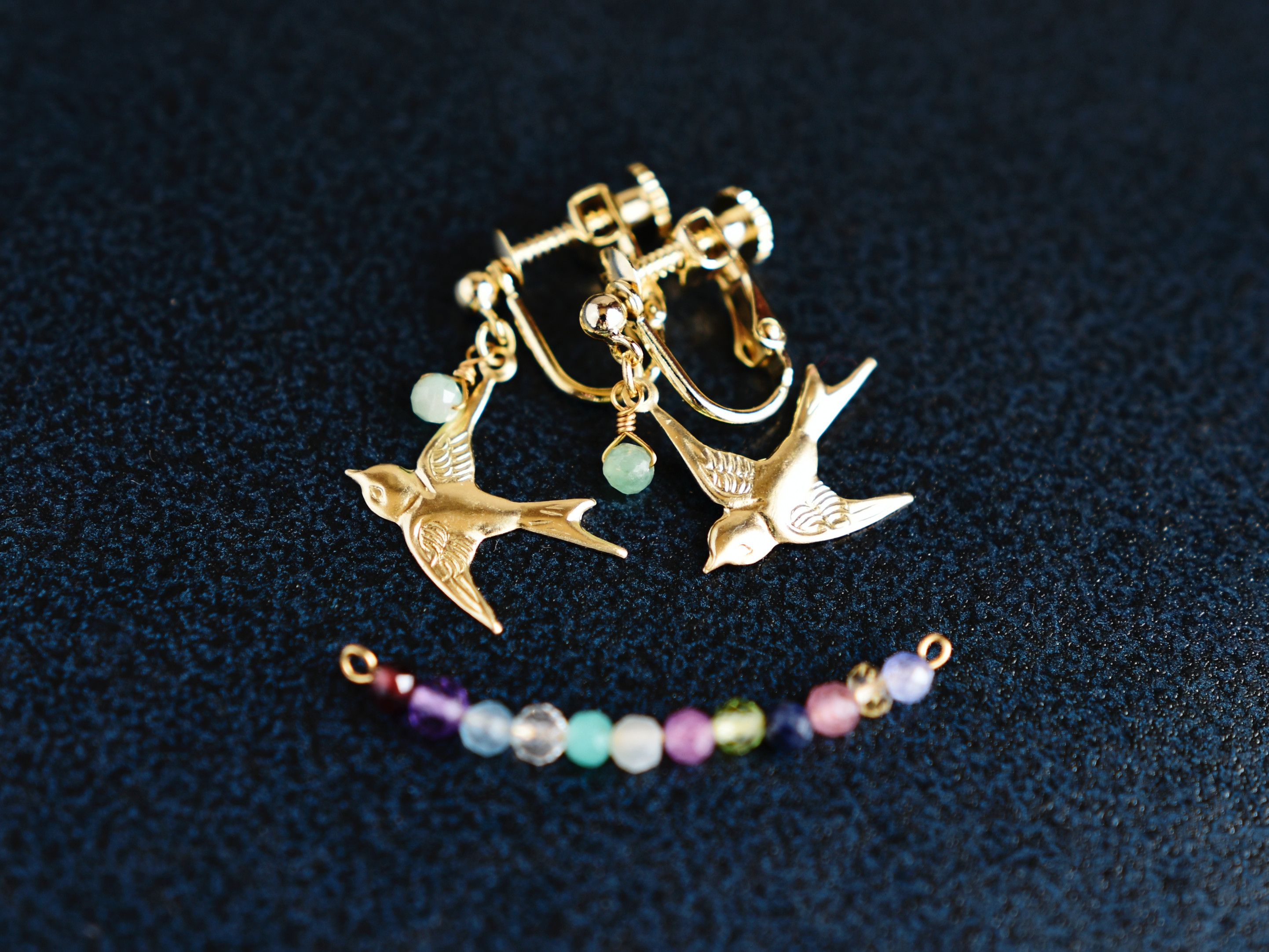 期間限定！ 誕生石 選べる 【 イヤリング 】 春を告げる 鳥 ツバメ （ 燕 つばめ 天然石 誕生日プレゼント ）