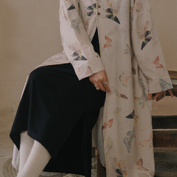 蝶プリントの新しい中国風のレトロガーリーVネックシャツ日本のゆったりとしたワイドスリーブ春と秋のロングカーディガントップ 9枚目の画像