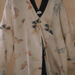 蝶プリントの新しい中国風のレトロガーリーVネックシャツ日本のゆったりとしたワイドスリーブ春と秋のロングカーディガントップ 20枚目の画像
