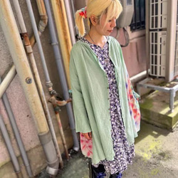 紮染開襟連身裙，帶有夢幻般華麗的曼陀羅，淡日本薄荷綠 HD21-41 第7張的照片