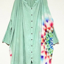 紮染開襟連身裙，帶有夢幻般華麗的曼陀羅，淡日本薄荷綠 HD21-41 第10張的照片