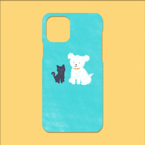 白犬と黒猫のスマホケース 1枚目の画像