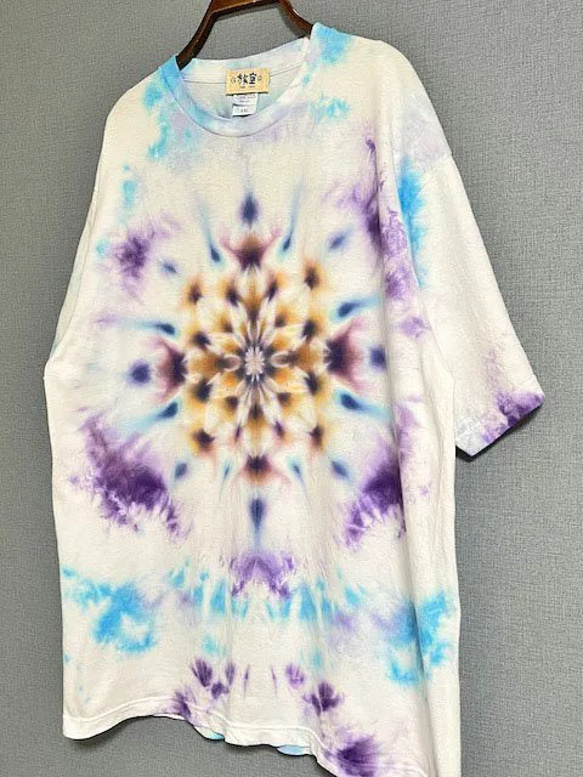 タイダイ染め Tシャツ　XXLサイズ　曼荼羅　ブルー×パープル　ムラ染め　Hippies Dye HD21-42 2枚目の画像