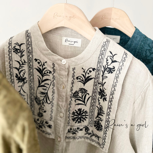 春先行☆草花刺繡☆3色展開】長袖ブラウス│バルーンスリーブ