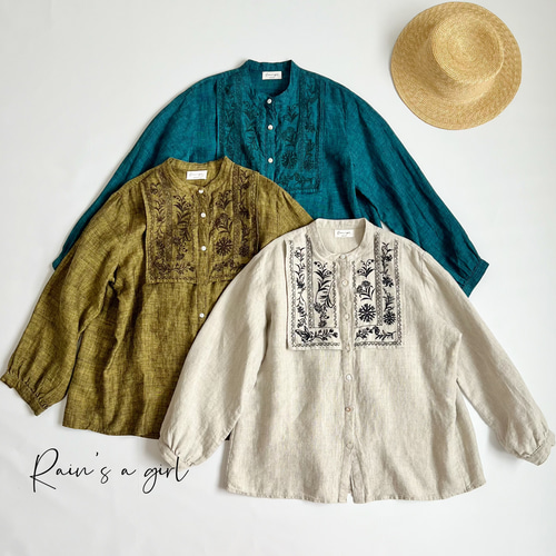 春先行☆草花刺繡☆3色展開】長袖ブラウス│バルーンスリーブ