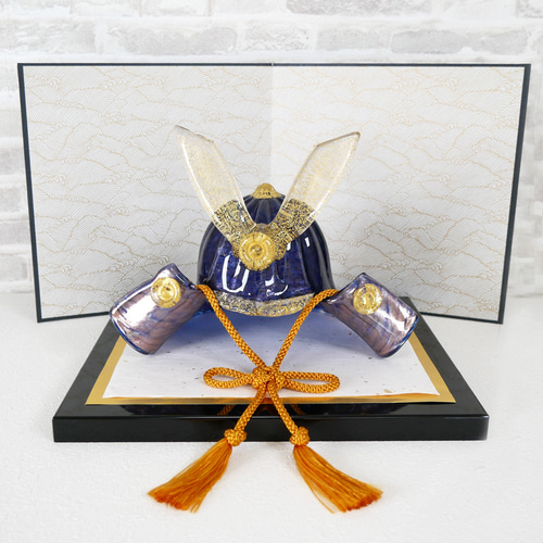 1点物 ガラスの兜・希少色（ブルーゴールドストーン/本金箔）光