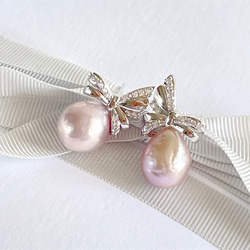 出口天然淡水愛迪生珍珠絲帶耳環（銀色） silver925 第5張的照片