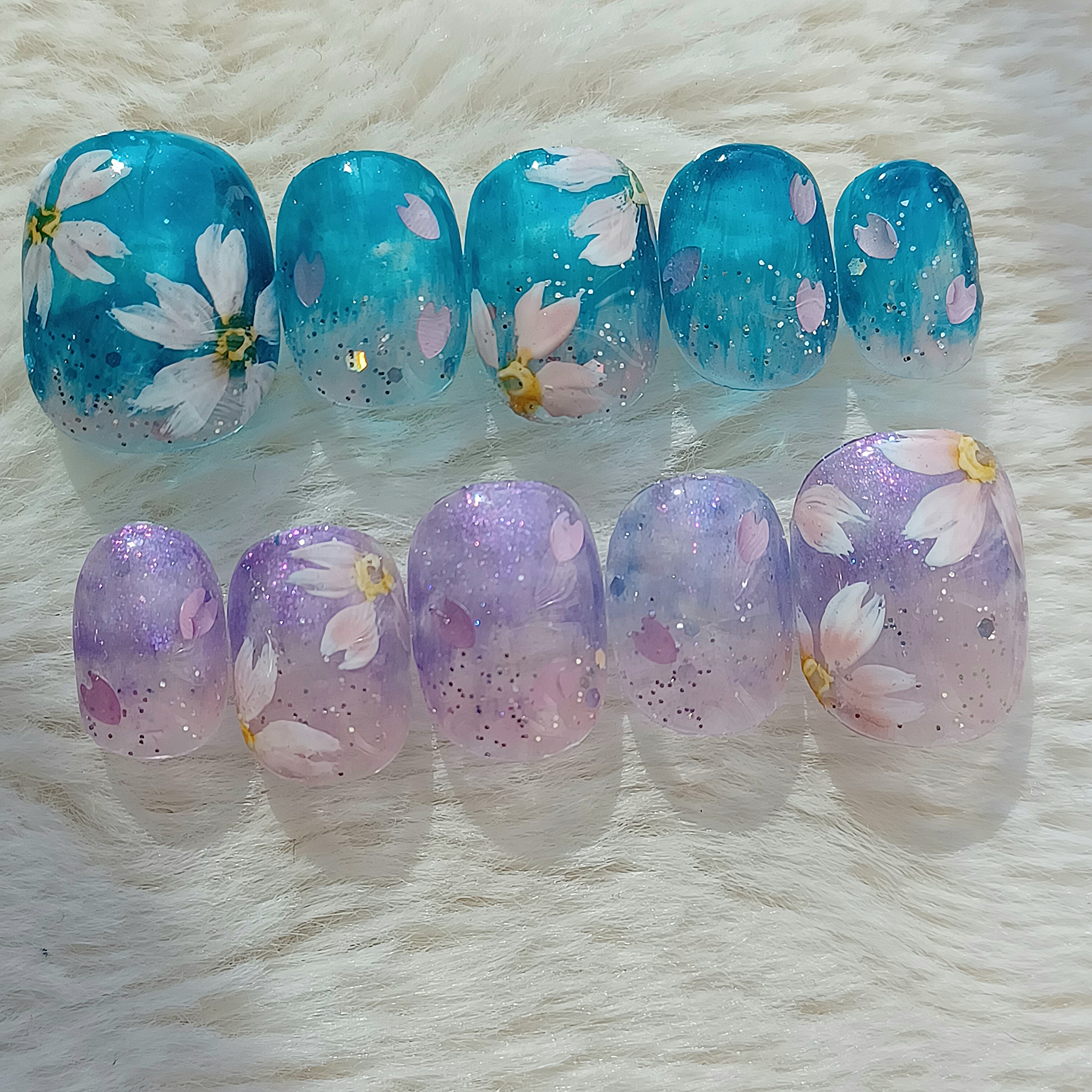 受注製作】 舞う夜桜 ネイルチップ 現品 No.160 ネイルチップ（つけ爪  