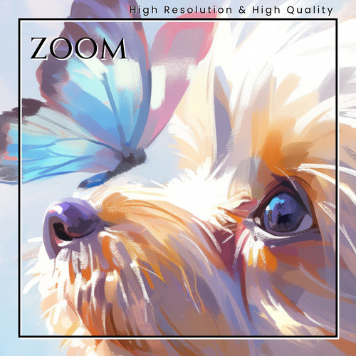 蝶犬戯舞 - ヨークシャーテリア犬の子犬 No.1】春・蝶・子犬・アート