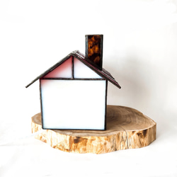 ステンドグラス　テーブルランプ　赤い屋根のお家　木製土台 7枚目の画像