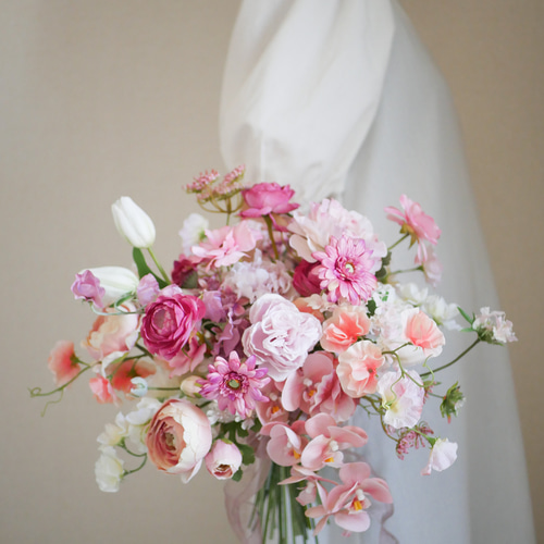 アーティフィシャルフラワー　ブーケ　造花　ウェディング　ピンク　ホワイト　前撮り 結婚式 ウェディングブーケ 前撮り ピンクブーケ アーティフィシャル