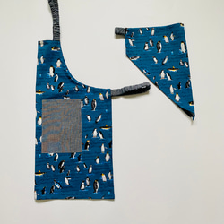 ペンギン柄☆120〜130こどもエプロン、三角巾、巾着3点セット　 3枚目の画像