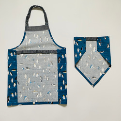 ペンギン柄☆120〜130こどもエプロン、三角巾、巾着3点セット　 2枚目の画像