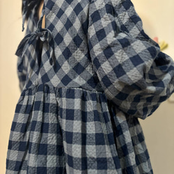 Navy Gingham kids One Piece ネイビーギンガムチェックキッズワンピース【size90ｰ140】 7枚目の画像