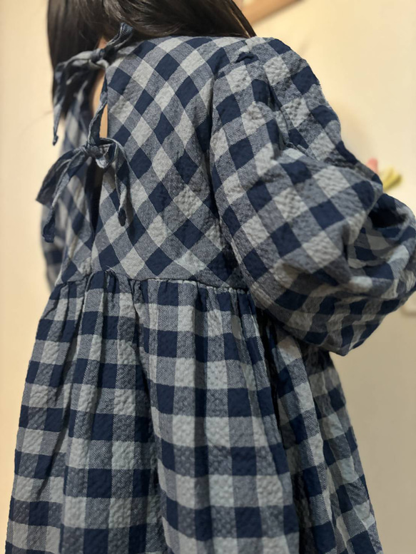 Navy Gingham kids One Piece ネイビーギンガムチェックキッズワンピース【size90ｰ140】 7枚目の画像