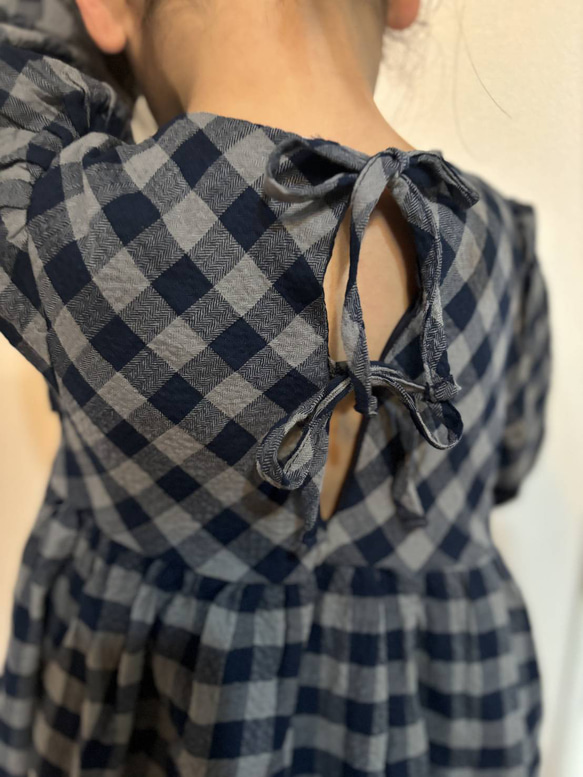 Navy Gingham kids One Piece ネイビーギンガムチェックキッズワンピース【size90ｰ140】 6枚目の画像