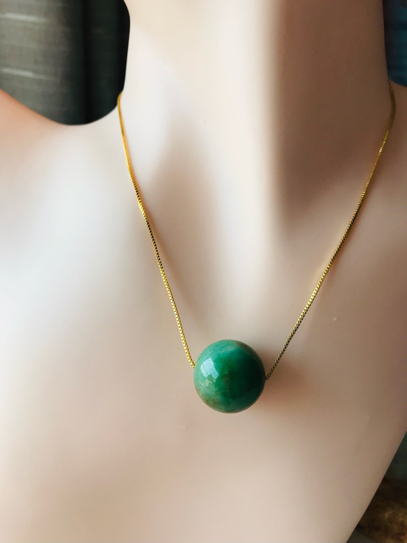 [MT100-001］ ジェイド　JADE ヒスイ　ネックレス　ブレスレット　ミャンマー産　丸玉　16mm グリーン 12枚目の画像