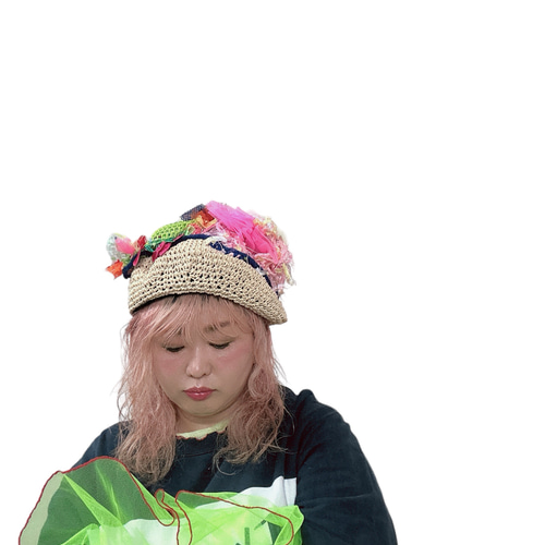 手作りニット帽　ビーニー　ベレー帽　ドレッド　綿混　夏〜冬〜春 個性的春夏ベレー帽ニットミックス ベレー帽・ハンチング tsunagute