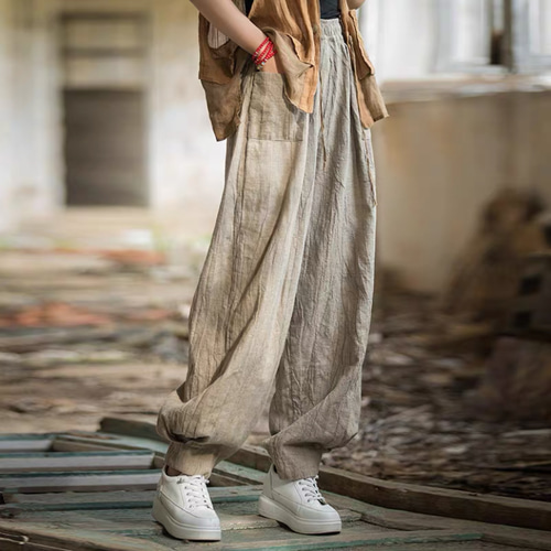 新品 *綿麻ワイドパンツ*ワイドパンツ* カジュアル * ゆったり  