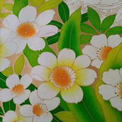 【正絹　洗い済】白地に華麗な洋花を描いた振袖はぎれC　約36×103ｃｍ　古布　和布 1枚目の画像