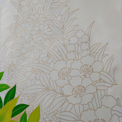 【正絹　洗い済】白地に華麗な洋花を描いた振袖はぎれC　約36×103ｃｍ　古布　和布 5枚目の画像