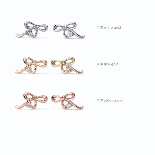 k10 ホワイトゴールド　リボン　ピアス　フック WRITE A RIBBON/ライトアリボン」K10ホワイトゴールド ピアス